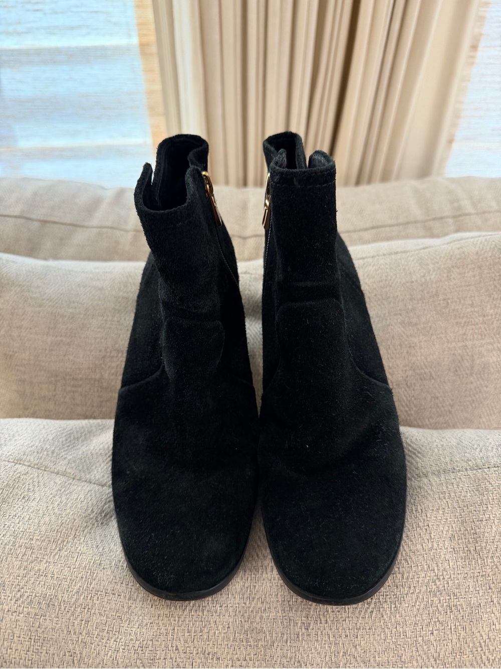 Tory Burch Black Suede Ankle Booties with Side Zip - 7.5